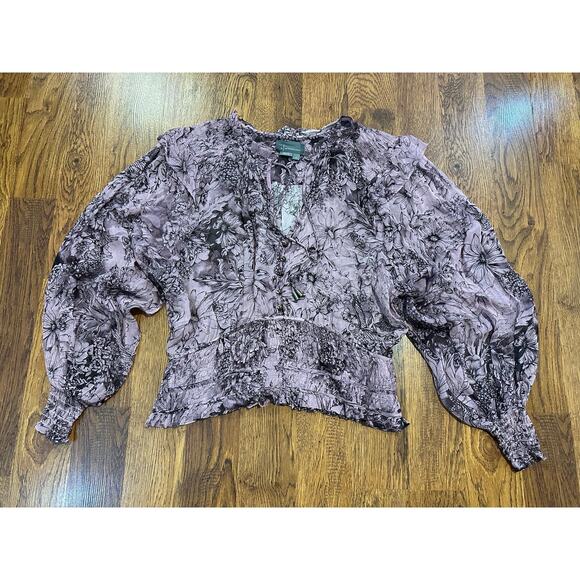 Anthropologie Women’s Sheer Floral Blouse – Light Purple – Size XL – Boho Chic - Picture 1 of 8